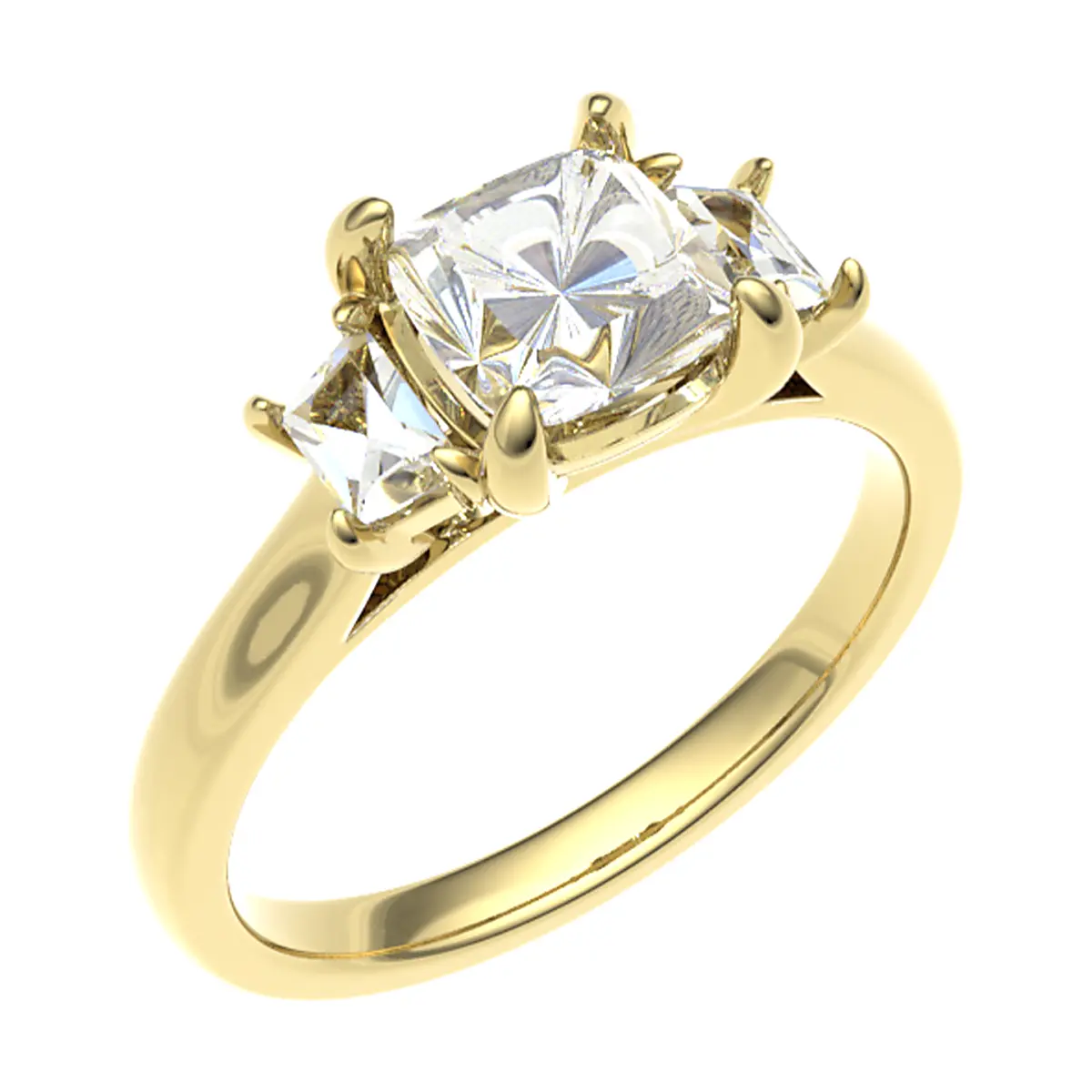 Three-Stone Cushion Cut Engagement Ring